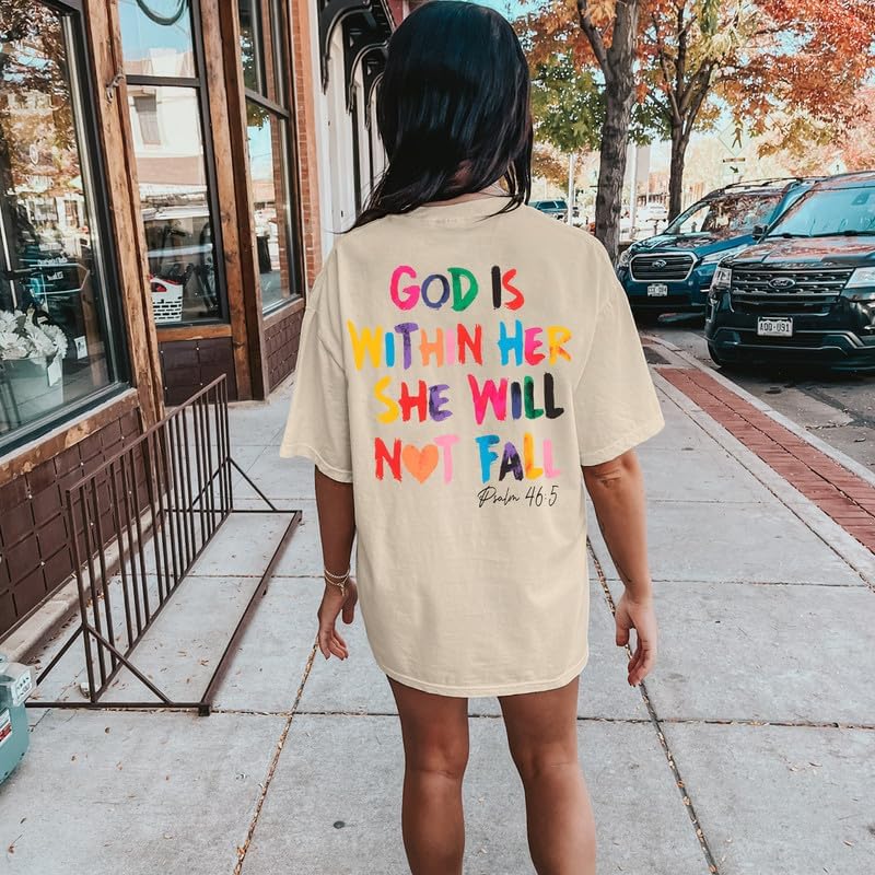 Jinluth Oversized Christian Shirts for Women Jesus Faith Shirt Bible Verse T Shirt God is Within Her Tees Inspirational Tops - Image 3