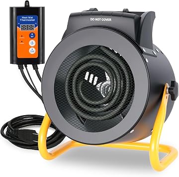 Greenhouse Heater with Digital Thermostat, 1500W Electric Outdoor Heater, Overheat Protection, Fast Heating, Waterproof for Grow Tent, Green House, Patio, Black