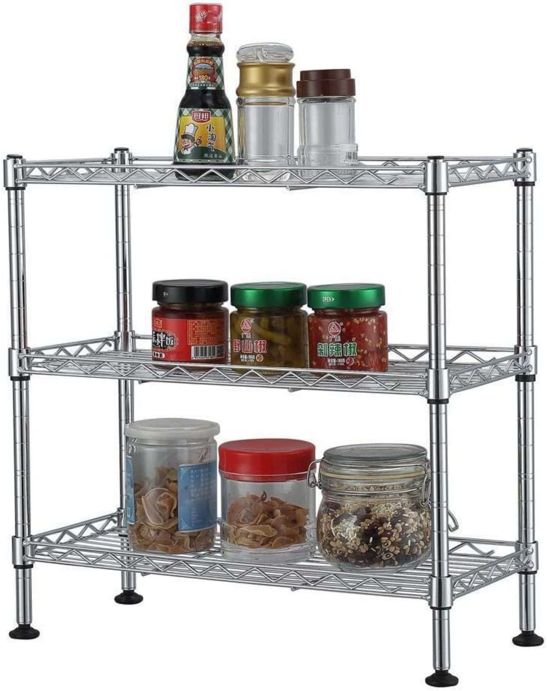 3 Tier Adjustable Storage Shelving Unit Metal Organizer Wire Rack Shelf 17.72" H