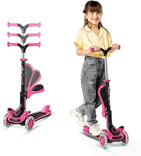 LIFEMASTER 3 Wheel Kids Scooter with Light-Up LED Wheels, Foldable Seat, Adjustable Height, Lean-to-Steer for Ages 2+ Indoor Outdoor