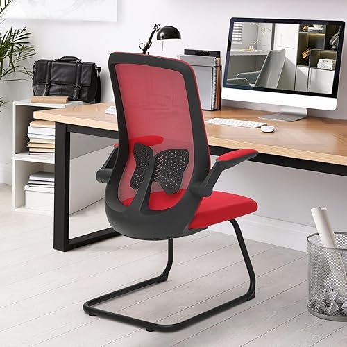 Miniatura 2 de MoNiBloom Silla de invitados de oficina sin ruedas silla de recepción ejecutiva con soporte lumbar y base de trineo silla de trabajo de malla de