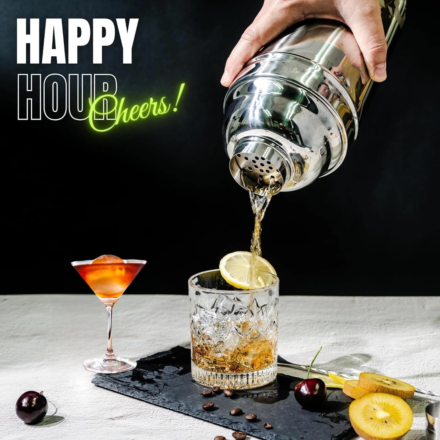 60oz Large Cocktail Shaker Professional Stainless Steel Martini Drink Mixer