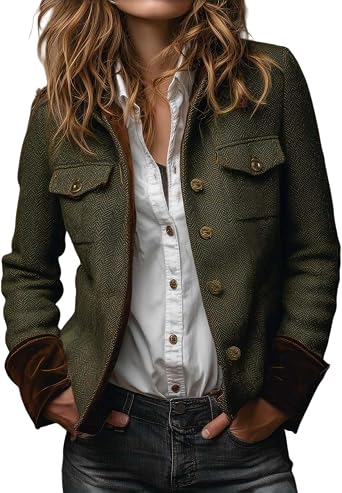 Tweed Blazer Womens Vintage Tweed Blazer with Velvet Trim, Structured Blazers Spring Work Dressy Business Casual Coat
