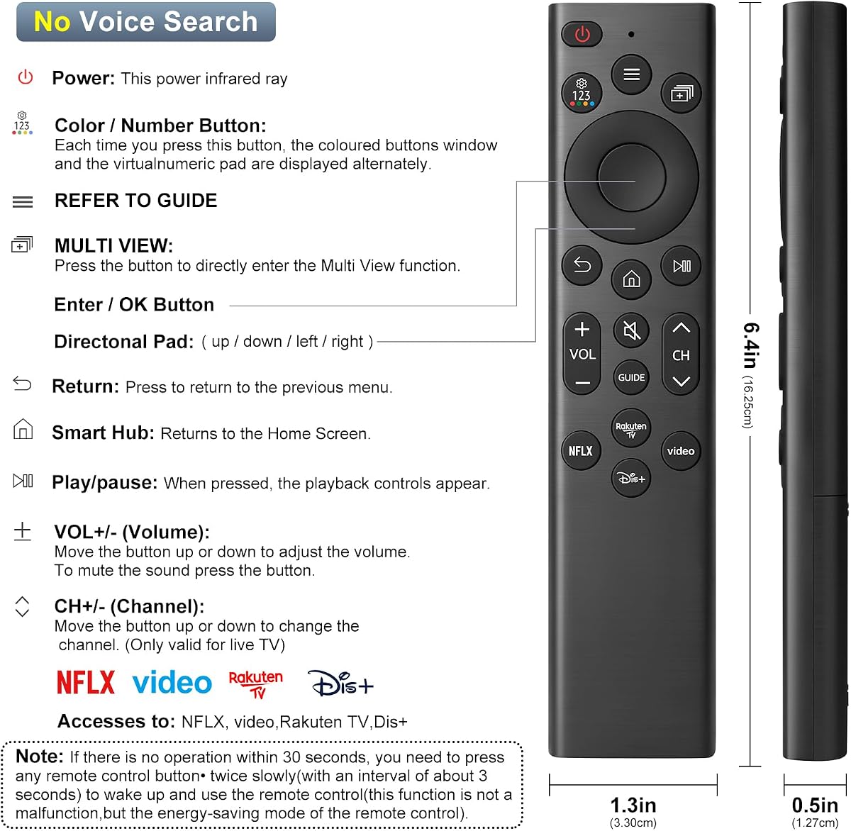 (Pack of 2) Universal Remote Controls for All Samsung TV LED QLED UHD SUHD HDR LCD Frame Curved Solar HDTV 4K 8K 3D Smart TVs, with Shortcut Buttons for NeIflix Updated Version for Samsung TVs — view 6