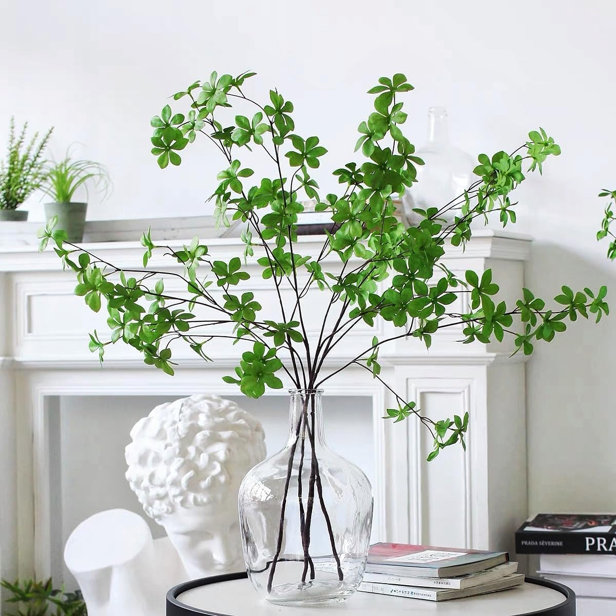 MeDecor 4Pcs Artificial Plants Greenery Stems, 25.6" Tall Faux Ficus Plant Spring Summer Twig Branches Fake Green Plants Stem for Vase Home Party Wedding Garden Office Decorations 4pcs (25.6")