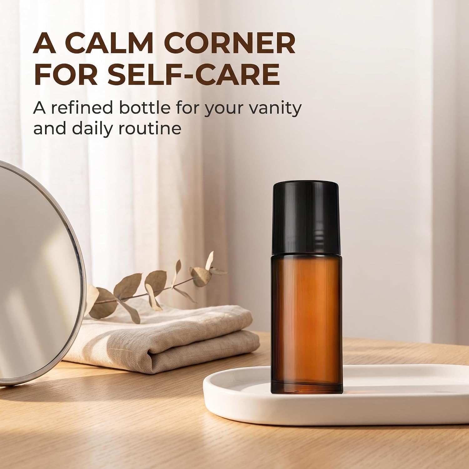 2 Pcs Brown 50ml Glass Essential Oil Roller Bottles Refillable Roll on Bottles Empty Deodorant Bottle Containers Rollerball Bottle for Fragrance, Refillable Containers Accessories