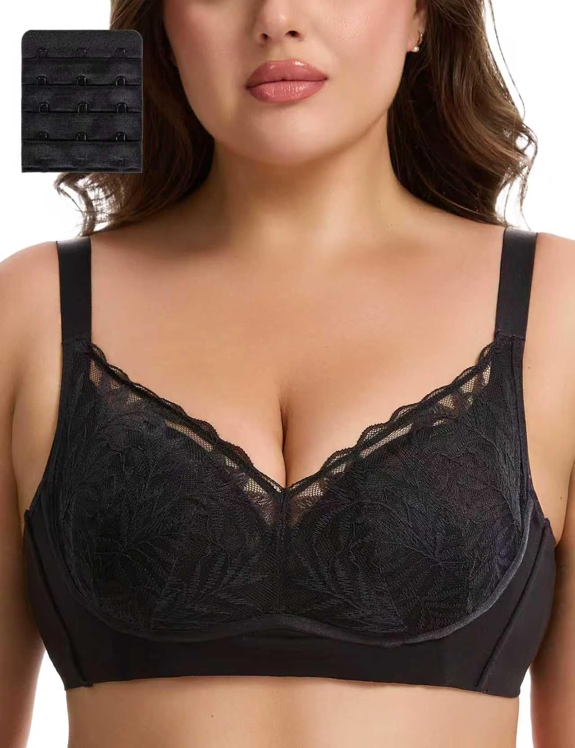 Wireless Minimizer Bras for Women No Underwire V Neck Sexy Lace Bralettes Plus Size Bras with Support and Lift