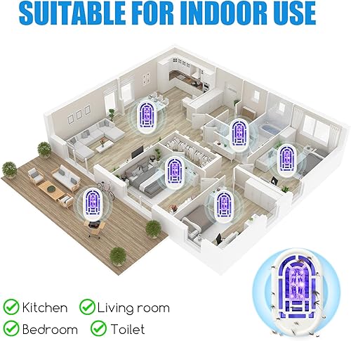 Miniatura 7 de Paquete de 2 exterminadores de insectos para interiores, con enchufe, matamosquitos, eléctrico, portátil, para el hogar, con luces moradas, lámpara