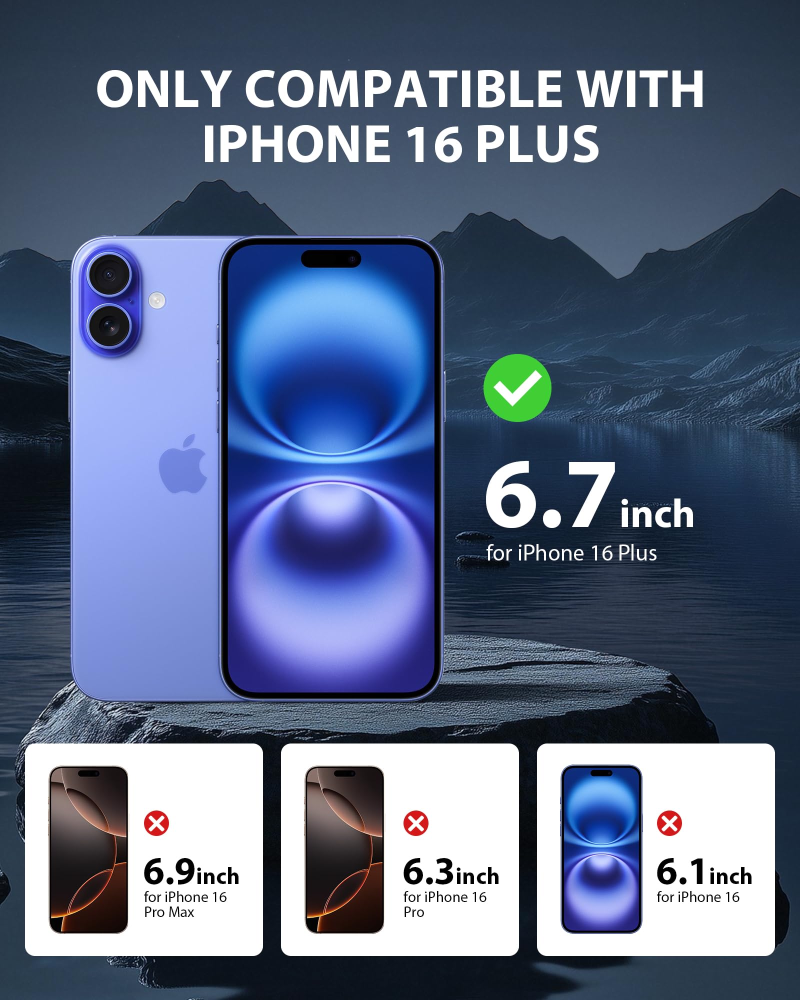 GIGIKISS Paquete de 2 protectores de pantalla mate para iPhone 16 Plus | Protector de pantalla de cristal templado antihuellas y antirreflejos, de 17 cm, fácil instalación