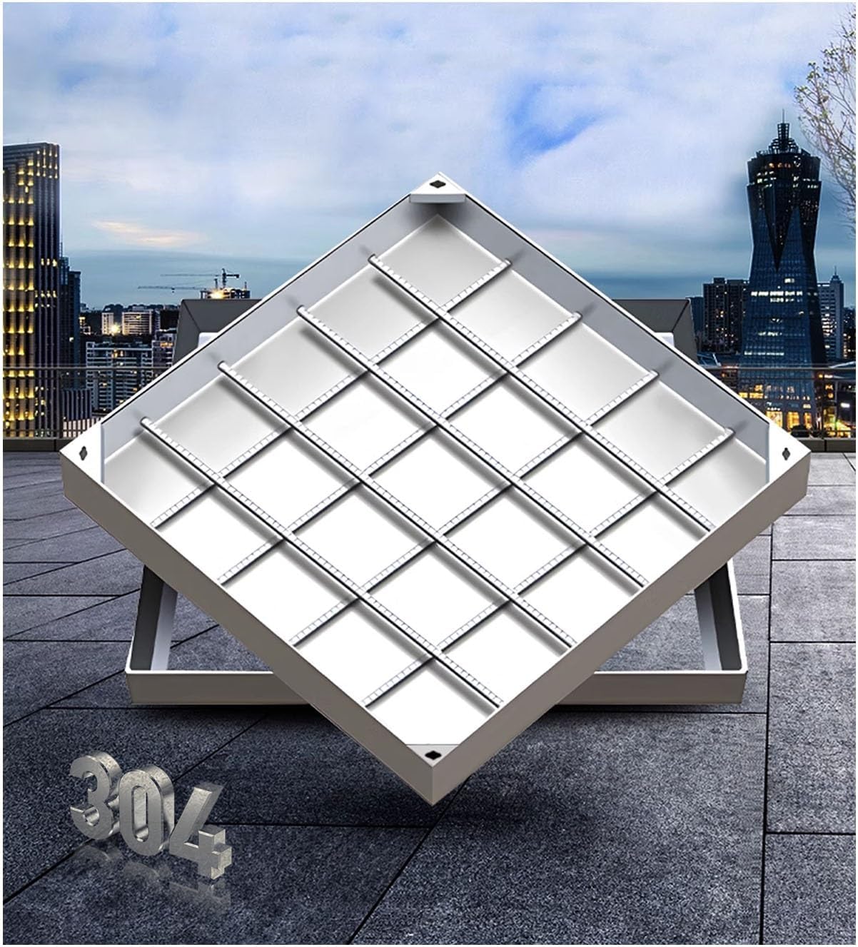 High-Capacity 30x30 cm Stainless Steel Square Inspection Hatch Cover, Invisible Design for Septic Tank Access, Durable and Weather-Resistant, Outdoor Use