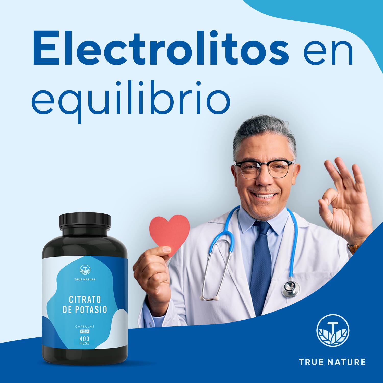Citrato de Potasio - 2222 mg Alta Dosis - 400 cápsulas (6 meses) - Potasio elemental procedente del citrato de potasio - Potassium - Vegano y sin aditivos - TRUE NATURE