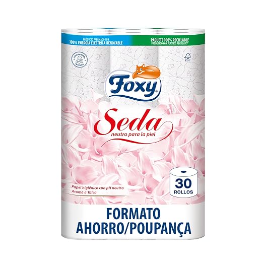 Foxy Silk | Toilet paper 30 rolls | 173 services per roll | Neutral to skin | FSC certified | 100% renewable electric energy | Recyclable package produced with recycled plastic