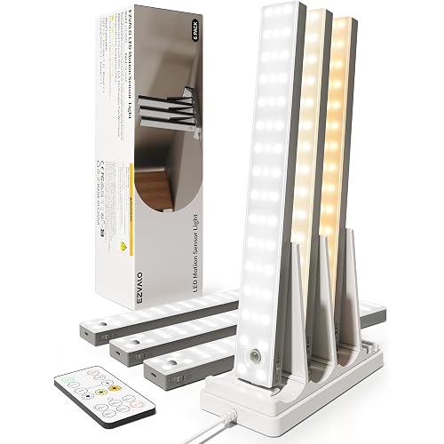 EZVALO 13inch Under Cabinet Lighting with Charging Station, 3200mAh Rechargeable Wireless Motion Sensor Lights, 96 LEDs, 3 Color Temps, Dimmable, Timer, Magnetic, with Remote for Kitchen (6 Pack)