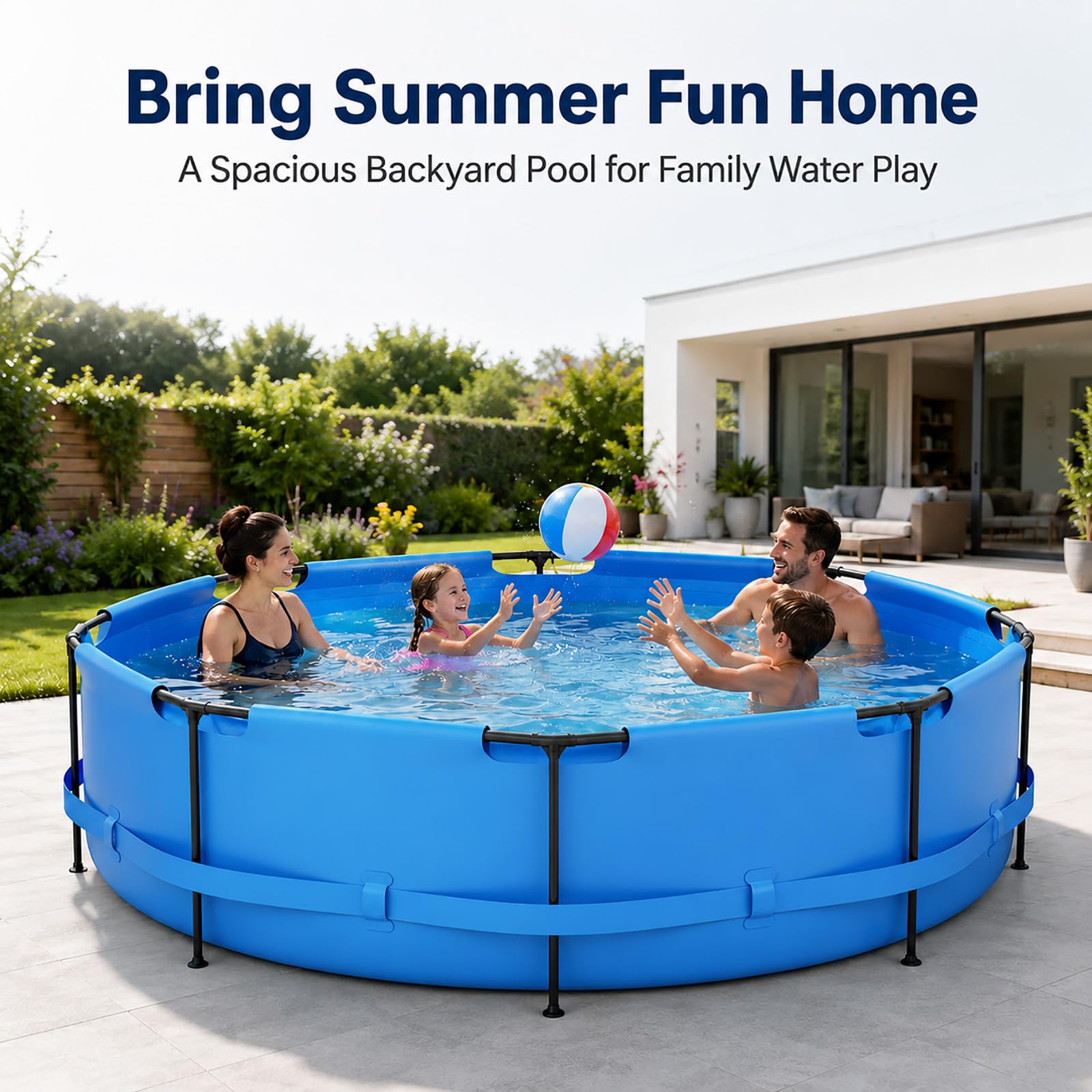Piscina Fuori Terra Rotonda, Piscina con Struttura in Acciaio | Telaio Rinforzato per un'Area Piscina Stabile e Familiare(blue)