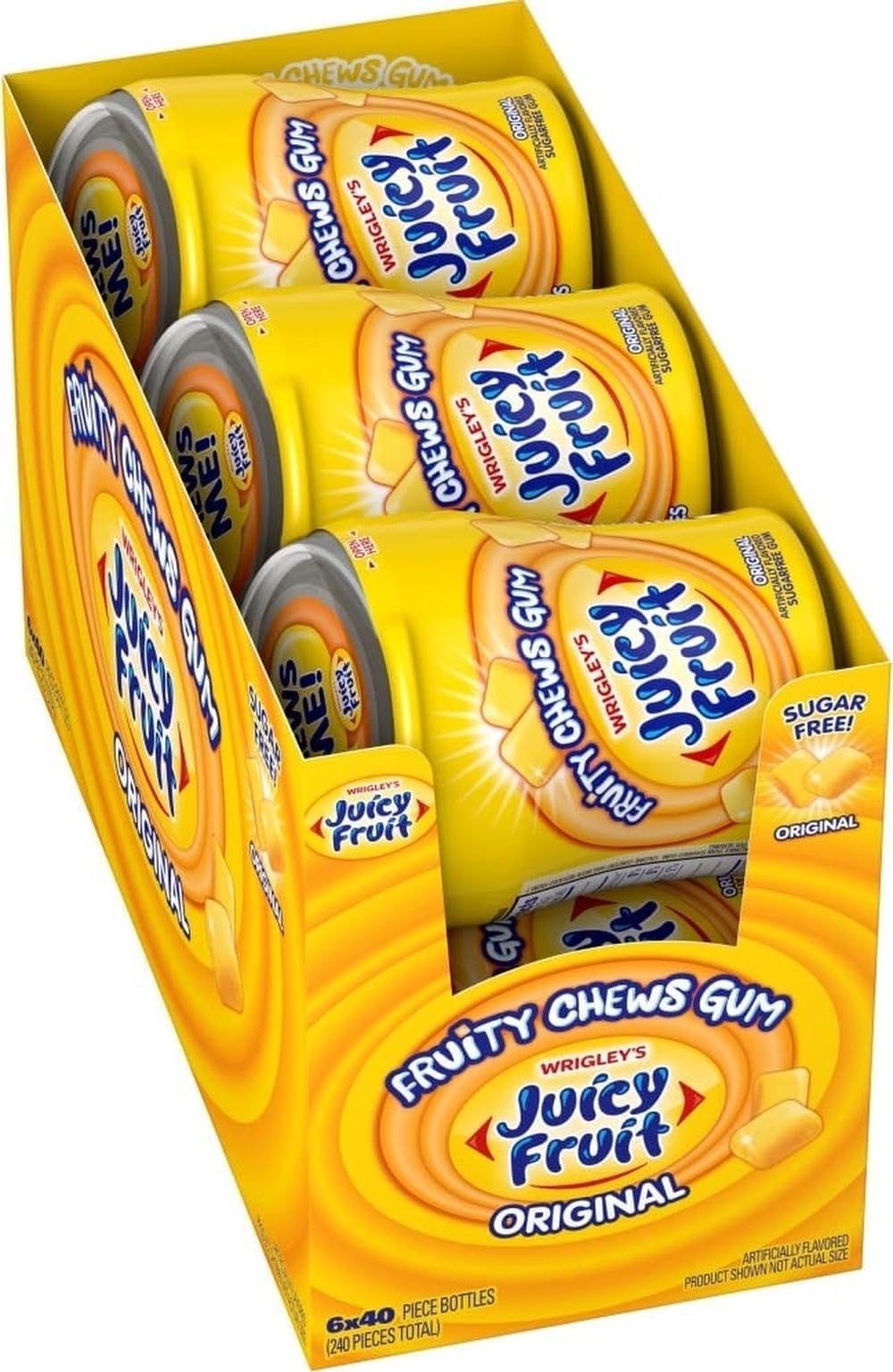 JUICY FRUIT Gum Sugar-Free Chewing Gum, JUICY FRUIT Chews, 40 Pieces Per Bottle, (Pack of 6)