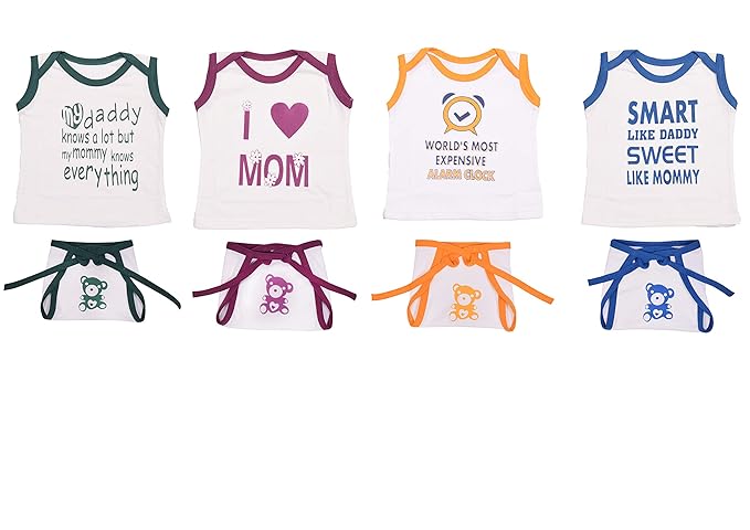 Toddylon New Born Baby Sleeveless Tshirt with Cotton Cloth Nappies/Langot (Pack of 4) (0-6 Months)