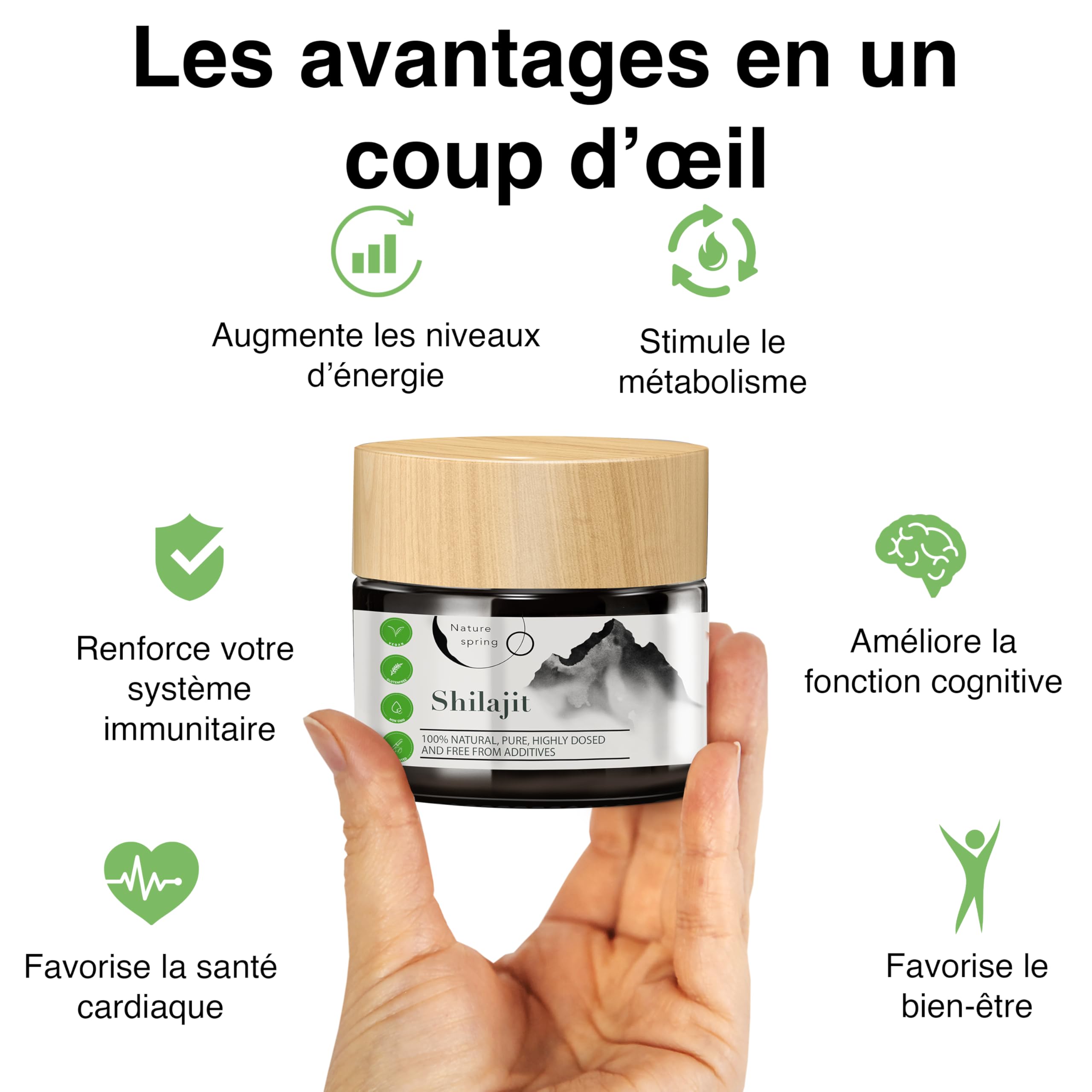 Shilajit Résine en Verre | Premium +2 Mois | Source Himalayenne Haute Puissance avec Acide Fulvique | Acide Humique et Oligo-éléments | Nature spring