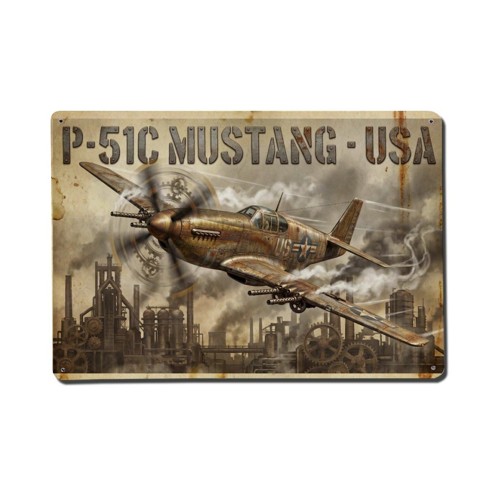 Noir Shadow P-51C Mustang WWII Fighter Aircraft Metal Tin Sign Plaque Wall Decor for Cafe, Man Cave, Club Bar, Office, Home Garden Round Metal Poster 8x12Inch