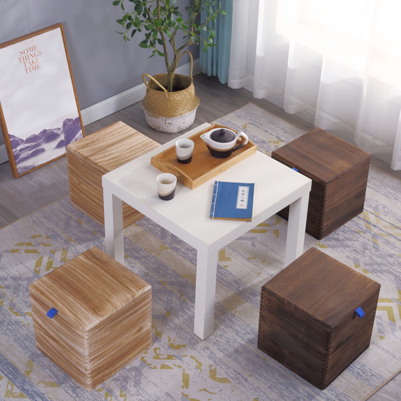 CREEDWOOD Cube Tabouret En Bois Massif 25cm - Siège Déco Pour Enfants Et Plantes
