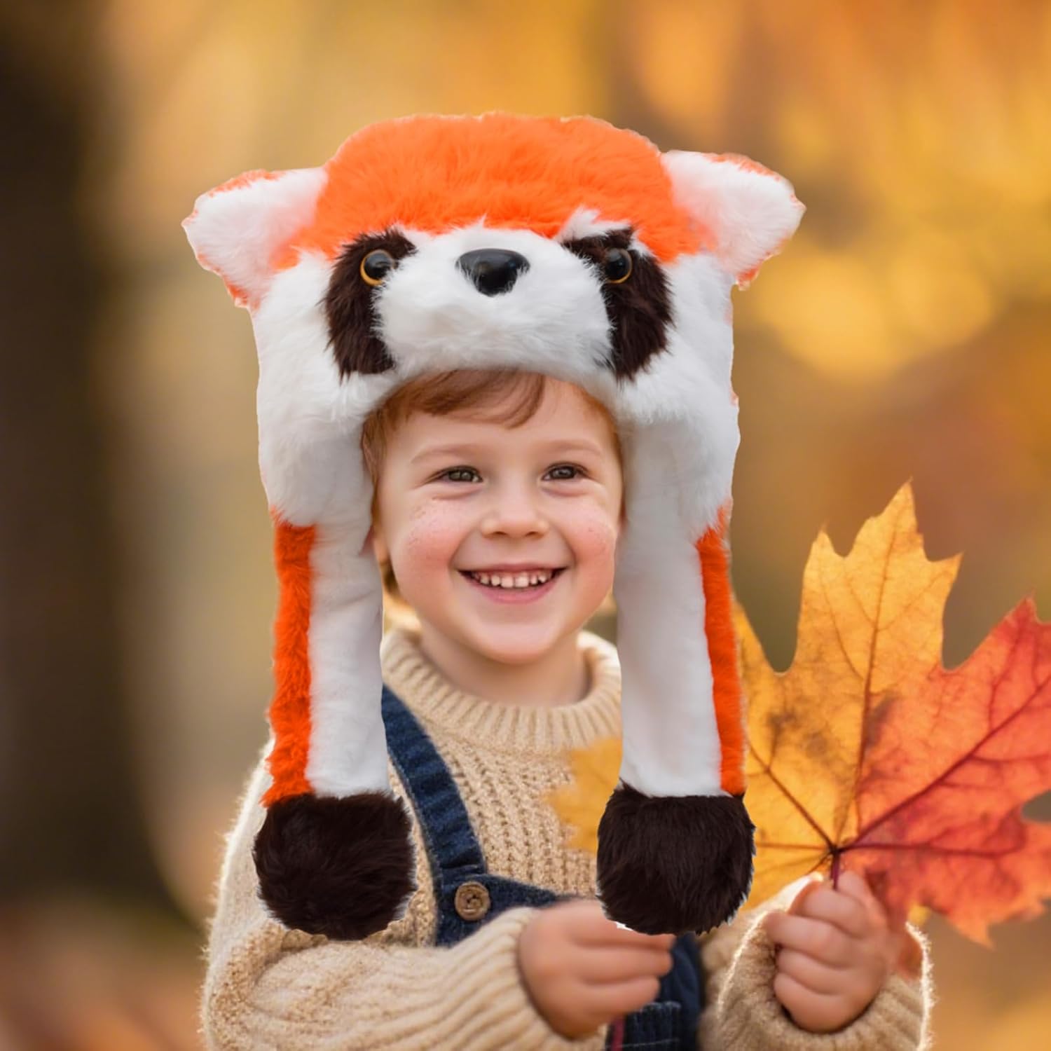 2 Pack Animal Hat Fox and Raccoon Plush Fun Jungle Animal Hats One Size Cap Polyester With Fleece Lining - Image 6