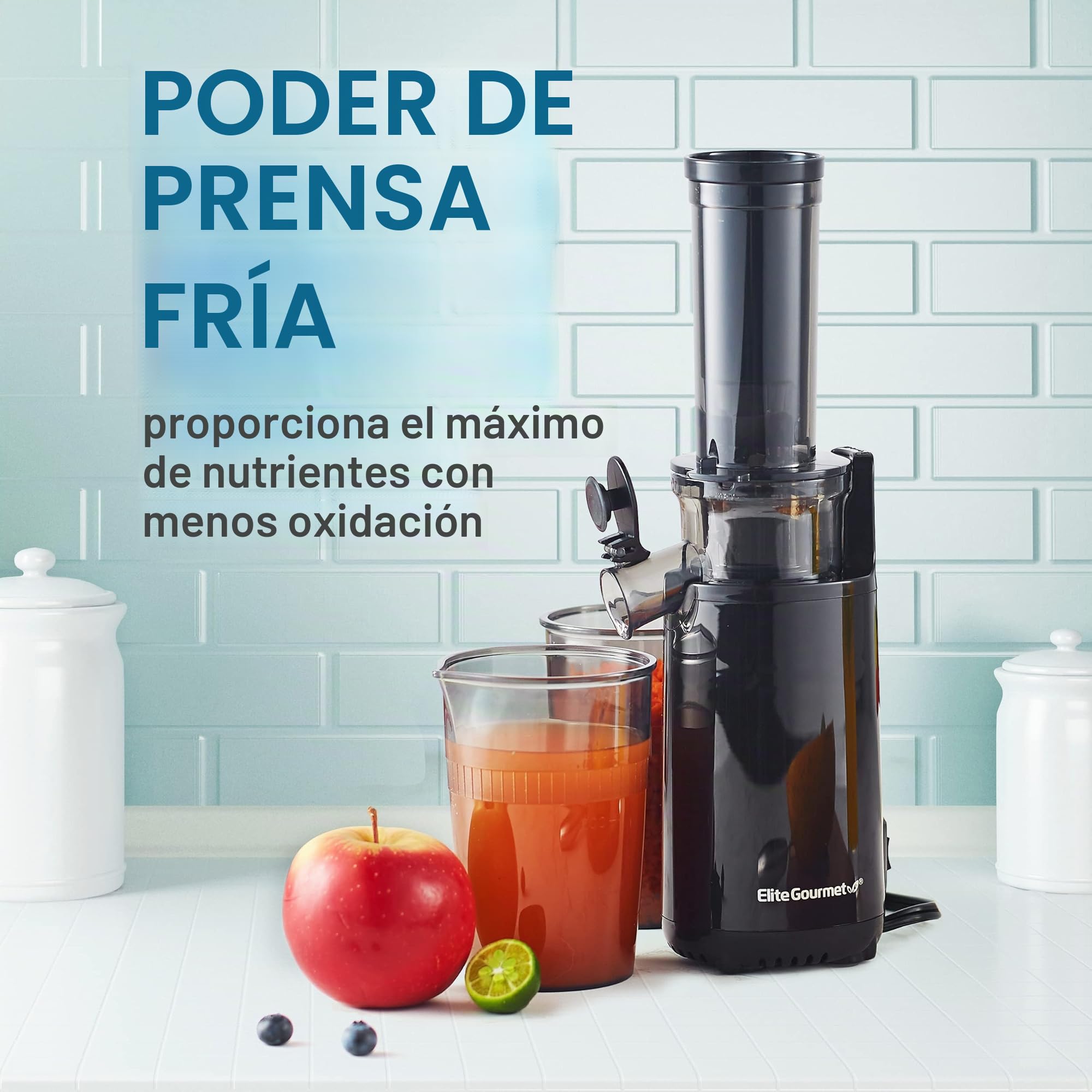 Elite Gourmet EJX600 Exprimidor compacto para masticar, exprimidor prensado en frío, rico en nutrientes y vitaminas, fácil de limpiar, taza de jugo de 16 oz, antracita