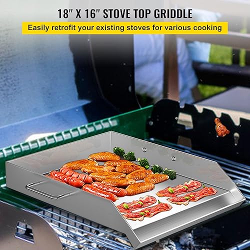 Miniatura 2 de Plancha universal de acero inoxidable, placa superior plana de 18 x 16 pulgadas con 2 asas y ranura para grasa para barbacoa, parrilla de carbón y