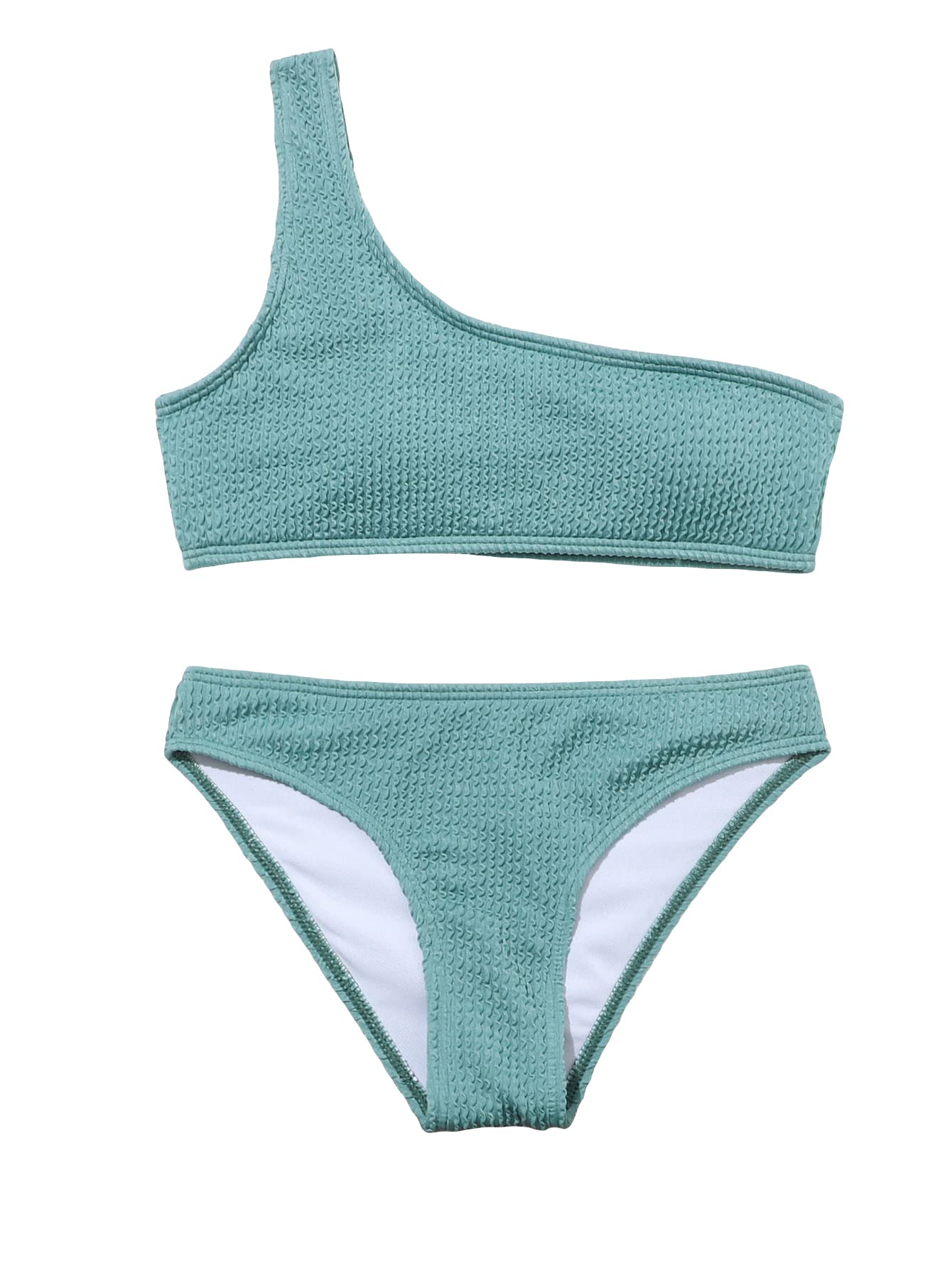 SOLY HUX Girl's One Shoulder Bikini Bathing Suits 2 Piece Swimsuits Army Green 160