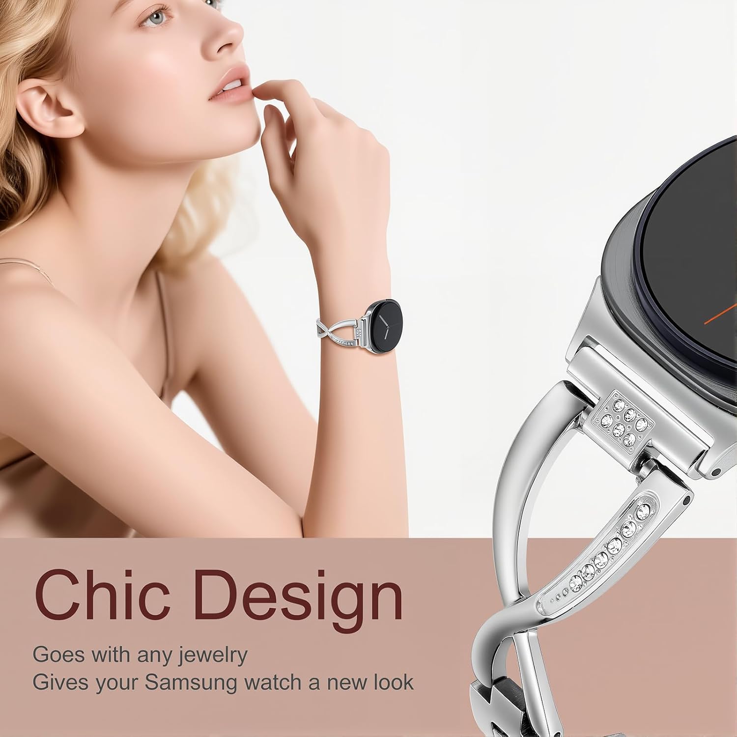 Dressy Bling Bands Compatible with Samsung Galaxy Watch 8 40mm/44mm Watch8 Classic 46mm Women Stainless Steel Replacement Wristbands - Image 6