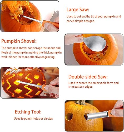 Miniatura 5 de Kit profesional de tallado de calabaza, 11 piezas de herramientas de tallado de acero inoxidable resistentes para Halloween con estuche de