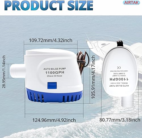 Miniatura 2 de Bomba de sentina automática 1100GPH 12V DC Nueva bomba de achique eléctrica de bajo ruido, para barcos, yates, piscinas