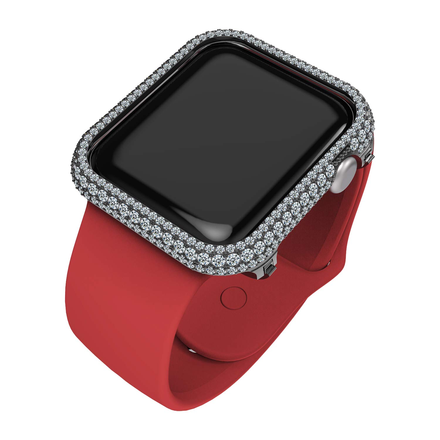 HJINVIGOUR Luxury Full Bling Rhinestone Crystal Diamond Handwork Inlaid Metal Alloy Bezel Frame Case Cover Compatible Apple Watch Series 4 5 6 7 8 9 SE for Men Women (Black, 41mm)