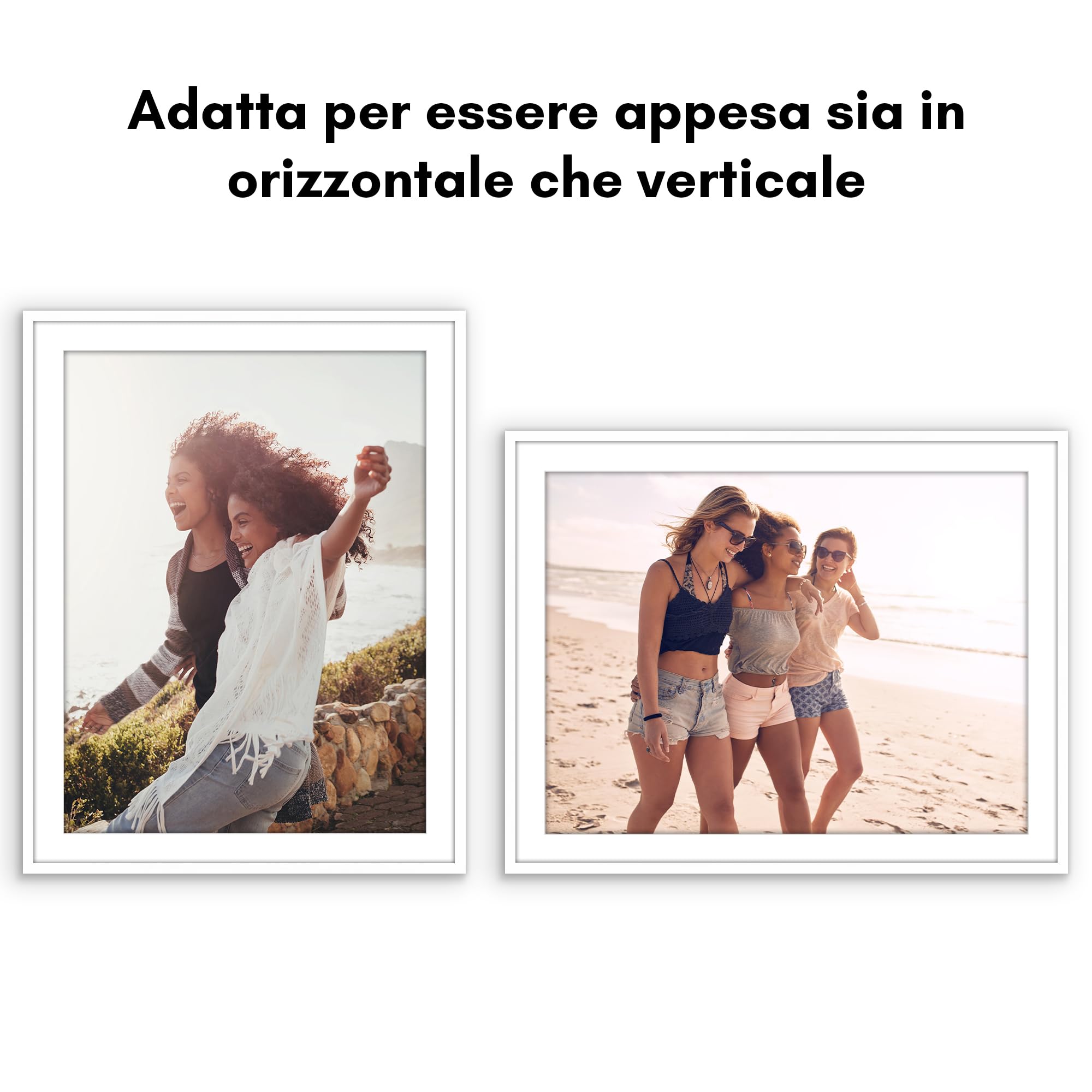 Americanflat Cornice 70x90 cm Bianca - Cornice 60x80 cm con Passepartout o 90x70 cm Senza Passepartout - Portafoto con Bordo Sottile in PVC e Pannello Protettivo in Plastica