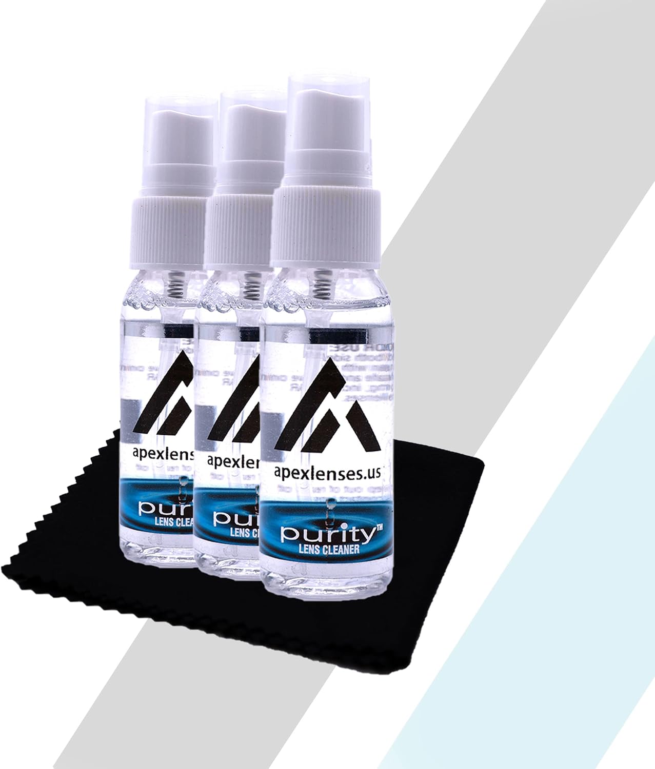 Apex Lens Cleaner Spray Solution for Reading Eye Glasses | Sunglasses | Phone and Laptop Screens | Cleaning Cloth Included (3)