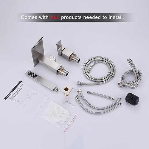 Vista 15 de Grifo de bañera romana en cascada con ducha de mano, grifo de bañera negro mate, 3 agujeros, relleno de bañera generalizado, montaje en cubierta