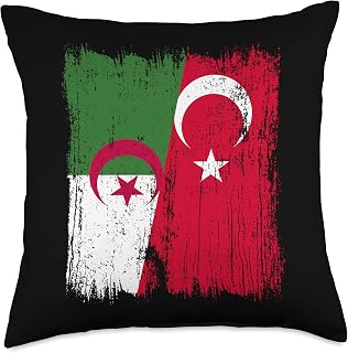 Algeria Turkey Half Flag Turkiye Algerian Turkish Heritage Throw Pillow