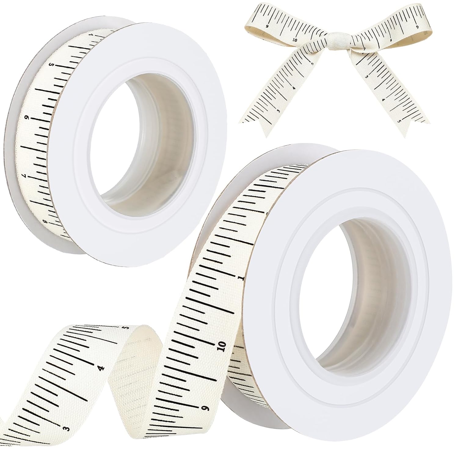 2 Pack Ruler Ribbon for Craft 10 Yard Teacher Measuring Tape Ribbon Cotton Measure Cloth Seamstress Tape School Themed Crafts and Gifts Supply(Ruler,White) White Ruler