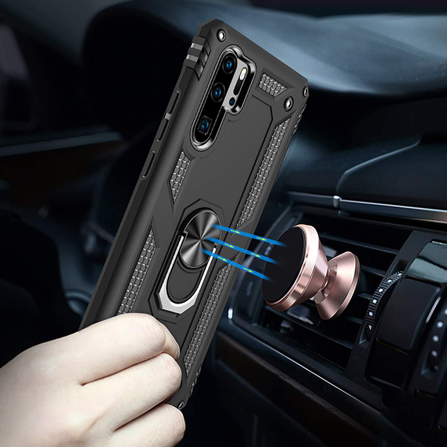 Simicoo Huawei P30 Pro Custodia, HATA Simicoo Simicoo Huawei P30 Pro Robusto Metallo Bumper Antiurto Silicone Heavy Duty Custodia con Protezione Schermo Tough Armor Hybrid Militare standard rigido