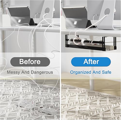 Miniatura 6 de Bandeja de organización de cables para debajo del escritorio, cesta de metal de 17 pulgadas para gestión de cables, soporte para regleta de