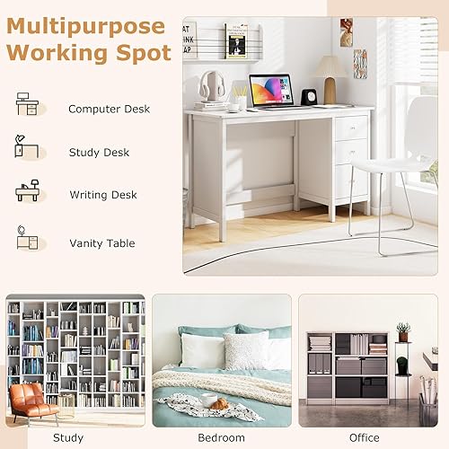 Miniatura 9 de Escritorio Tangkula blanco con cajones, escritorio moderno para computadora de oficina en casa con cajones de almacenamiento y escritorio espacioso,