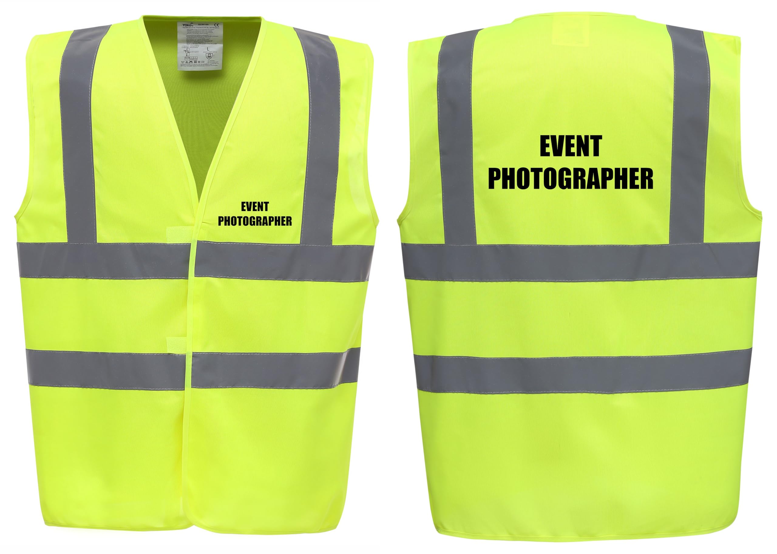 Brook Hi Vis Premium Safety Vest - EVENT PHOTOGRAPHER Printed Front & Back, Event Management High Viz Waistcoat, Available in 14 Colours, Festivals (Yellow, XLarge)