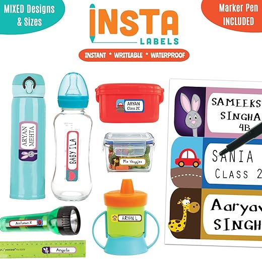 InstaLabels 66 Write-on Waterproof Name Labels for Kids School Supplies | Personalized Stickers for Custom Identification