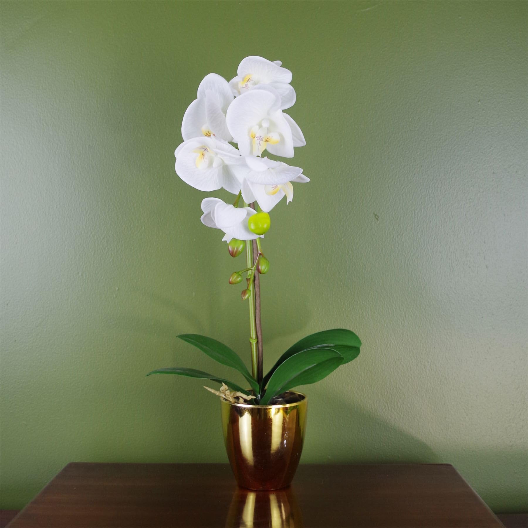 Botanik 46Cm White Gold Realistic Artificial Orchid Plants Fully Potted