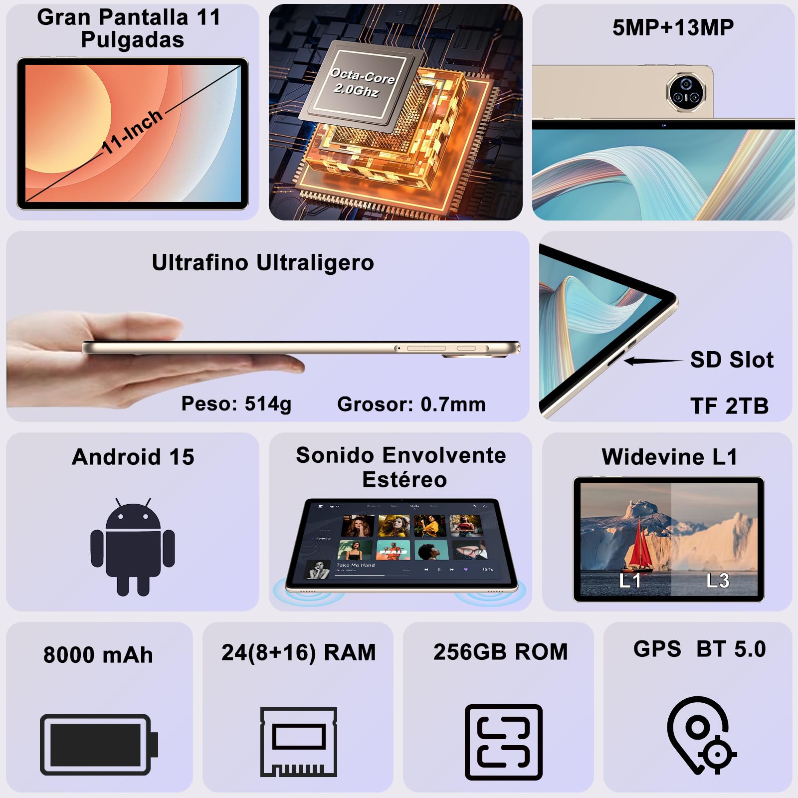 2026 Tablet Android 15 Con EVA Silicona Funda Protectora, 24GB+ 256GB/2TB, Tablet Para niños 11 Pulgadas Octa-Core, Gemini AI/Widevine L1, 8000 mAh, 13MP+5MP, Cuerpo Metálico, Tableta Grande-Rosa