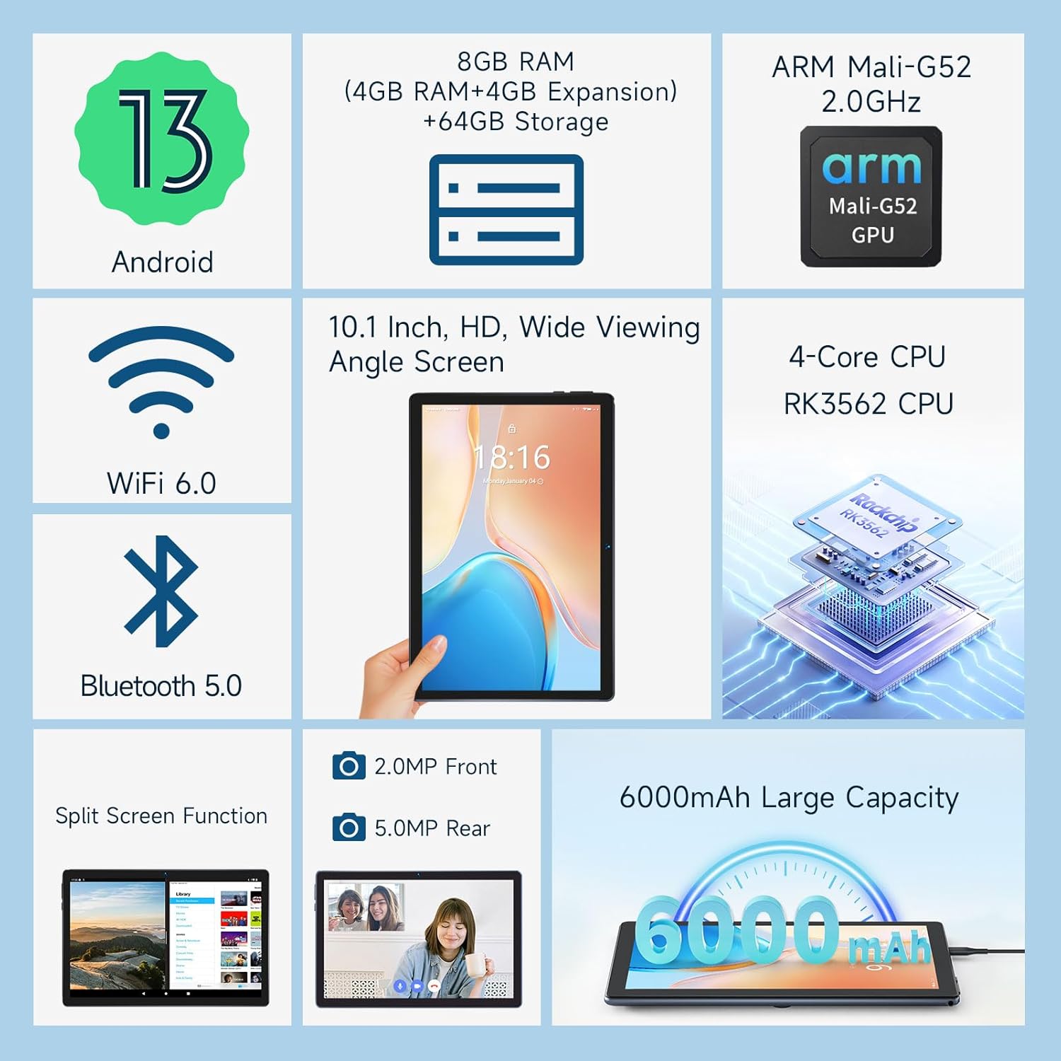 BMAX Tablet 10 Pollici, Tablet da Android 13 8 GB RAM + 64 GB ROM (1 TB TF), CPU Octa Core da 2,0 GHz, Tablet 2,4 G/5 G WiFi 6, 6000 mAh/BT5.0/Tipo C/Jack da 3,5 mm/Doppia Fotocamera/OTG (2024) BMAX Tablet 10 Pollici, Tablet da Android 13 8 GB RAM + 64 GB ROM (1 TB TF), CPU Octa Core da 2,0 GHz, Tablet 2,4 G/5 G WiFi 6, 6000 mAh/BT5.0/Tipo C/Jack da 3,5 mm/Doppia Fotocamera/OTG (2024)