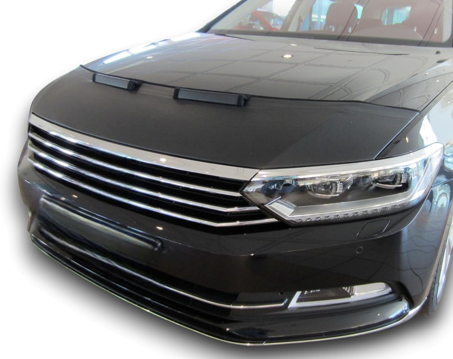 AB-00832c Carbon Fiber Look Hood Bra Compatible with Volkswagen Passat B8 4G Since 2014 Front End Nose Mask Bonnet Bra