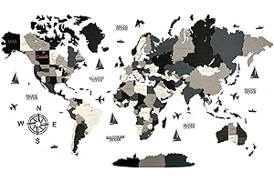 Wooden World Map Wall Art & Home Decor for Night View