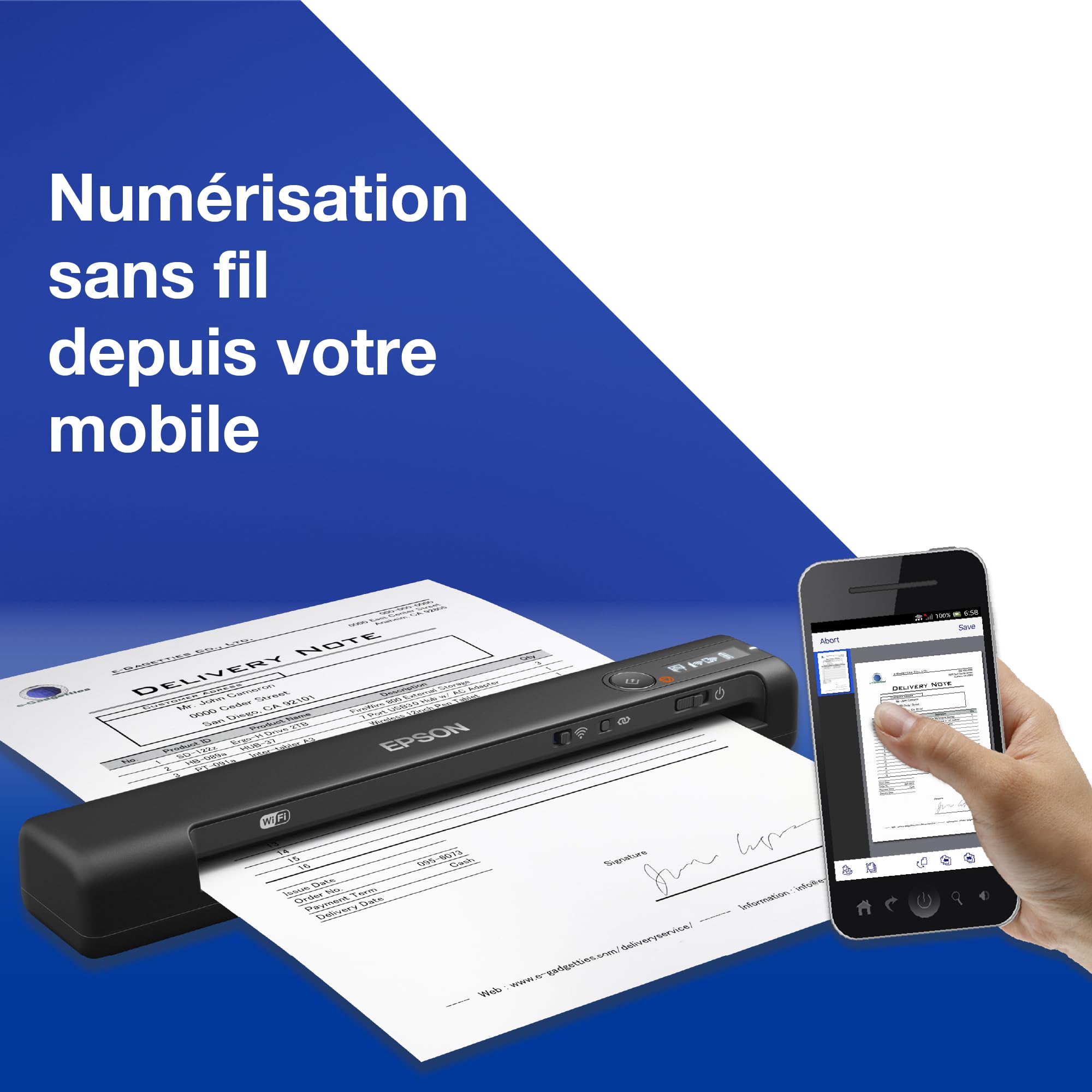 EPSON WorkForce ES-60W skaner dokumentów mobilny WiFi bateria LCD 4s/strona ScanSmart podajnik automatyczny czarny