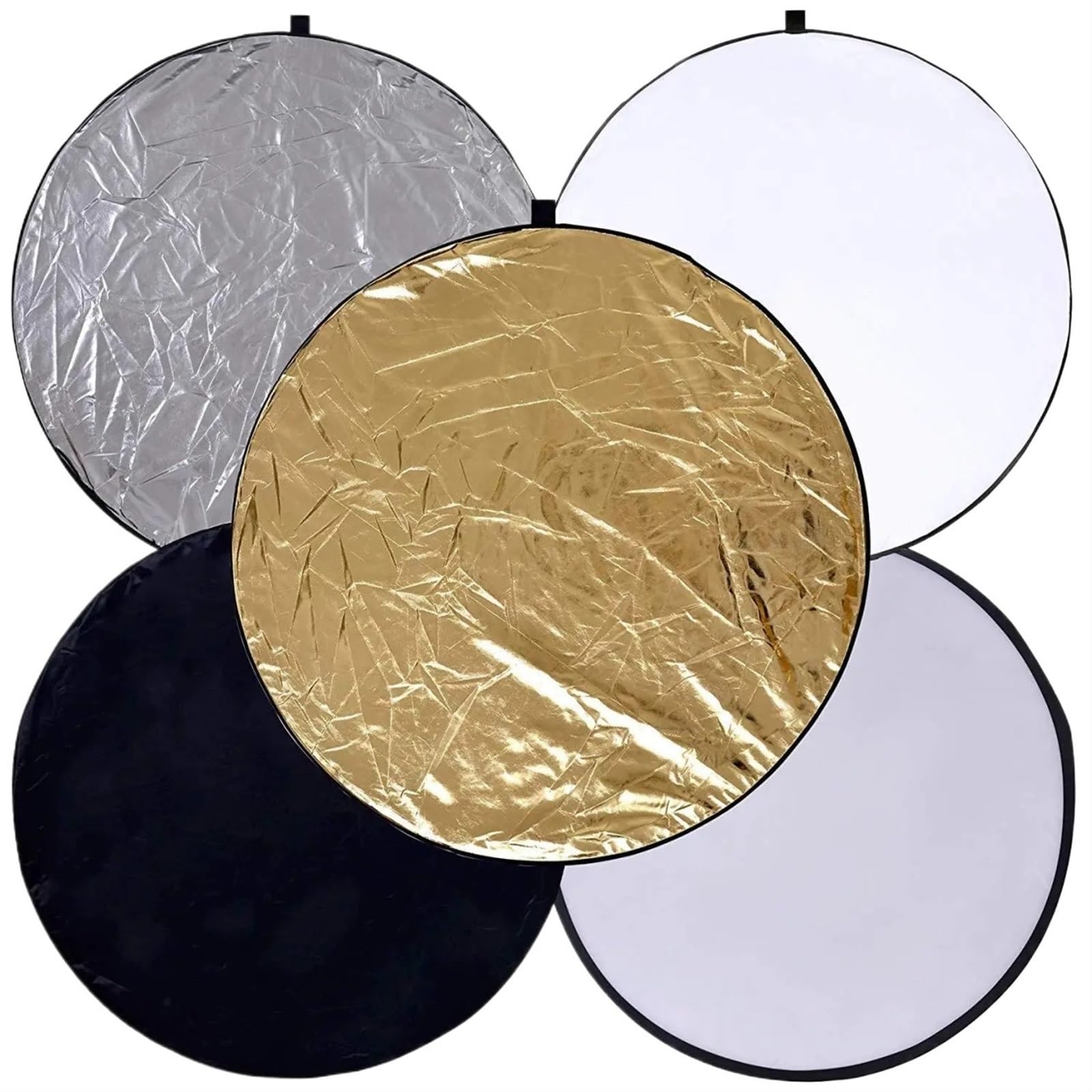 Reflector Redondo 5 en 1 de 60cm, difusor de luz Plegable portátil for fotografía, Multicolor, Dorado, Plateado y Negro Reflector Fotografia