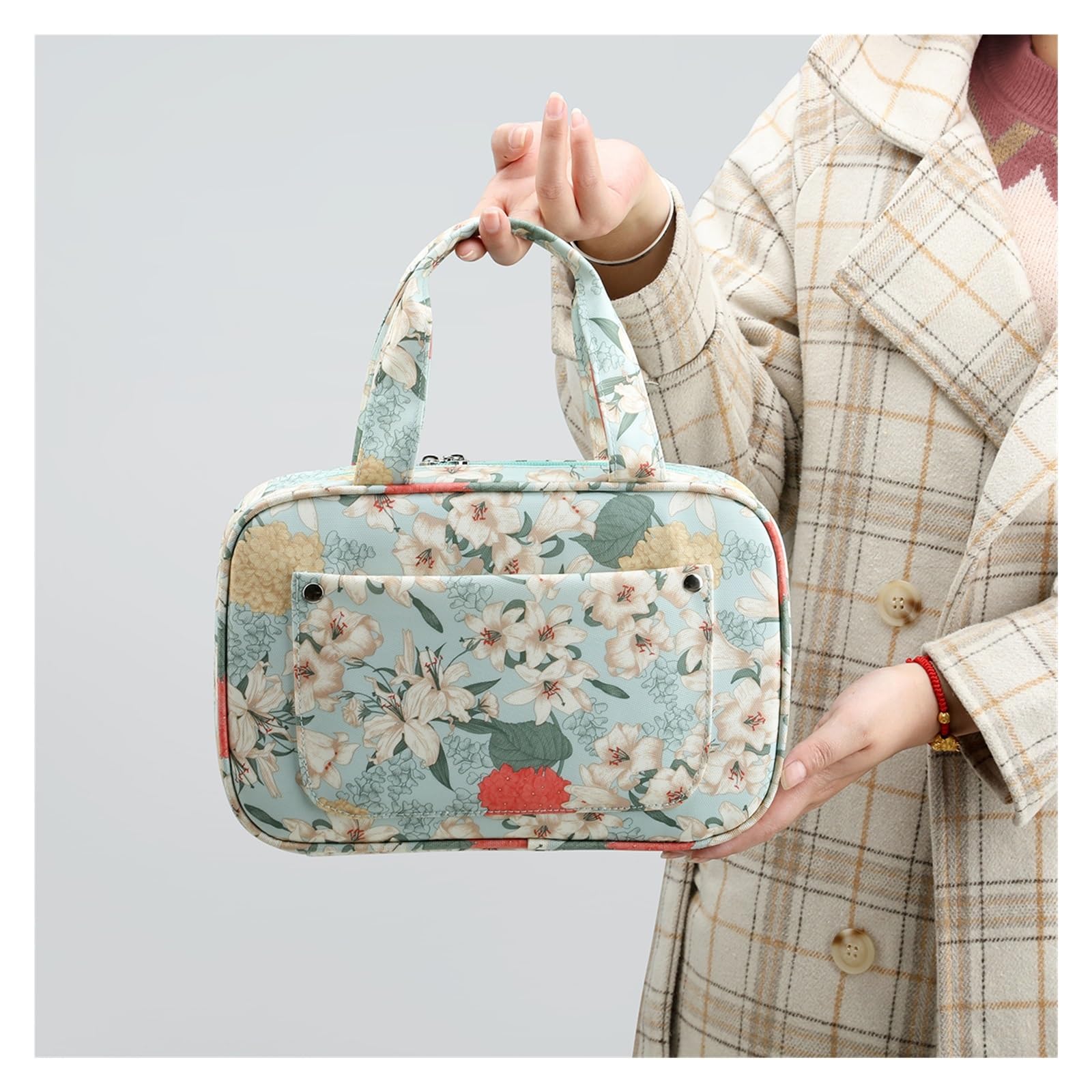 Handarbeitstasche Leere Strickset-Hülle, Organizer-Tasche, tragbare grüne Tasche mit Blumen-Stricknadel-Aufbewahrungstasche for Nähzubehör