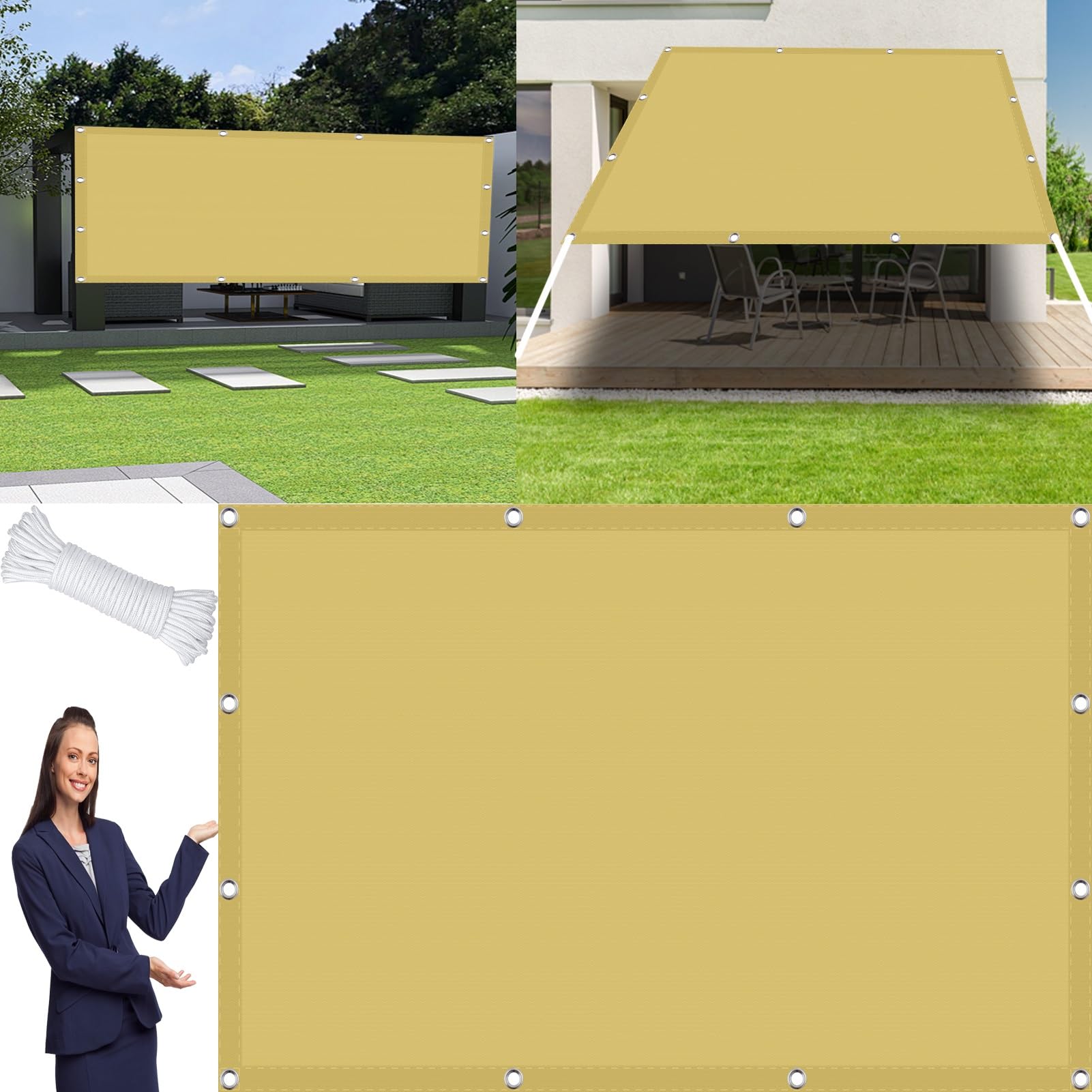 GAIJUAN Sonnensegel 2x5,5m Mit Befestigungsseilen - UV-Schutz 95%, Wasserdicht, Für Terrasse & Garten
